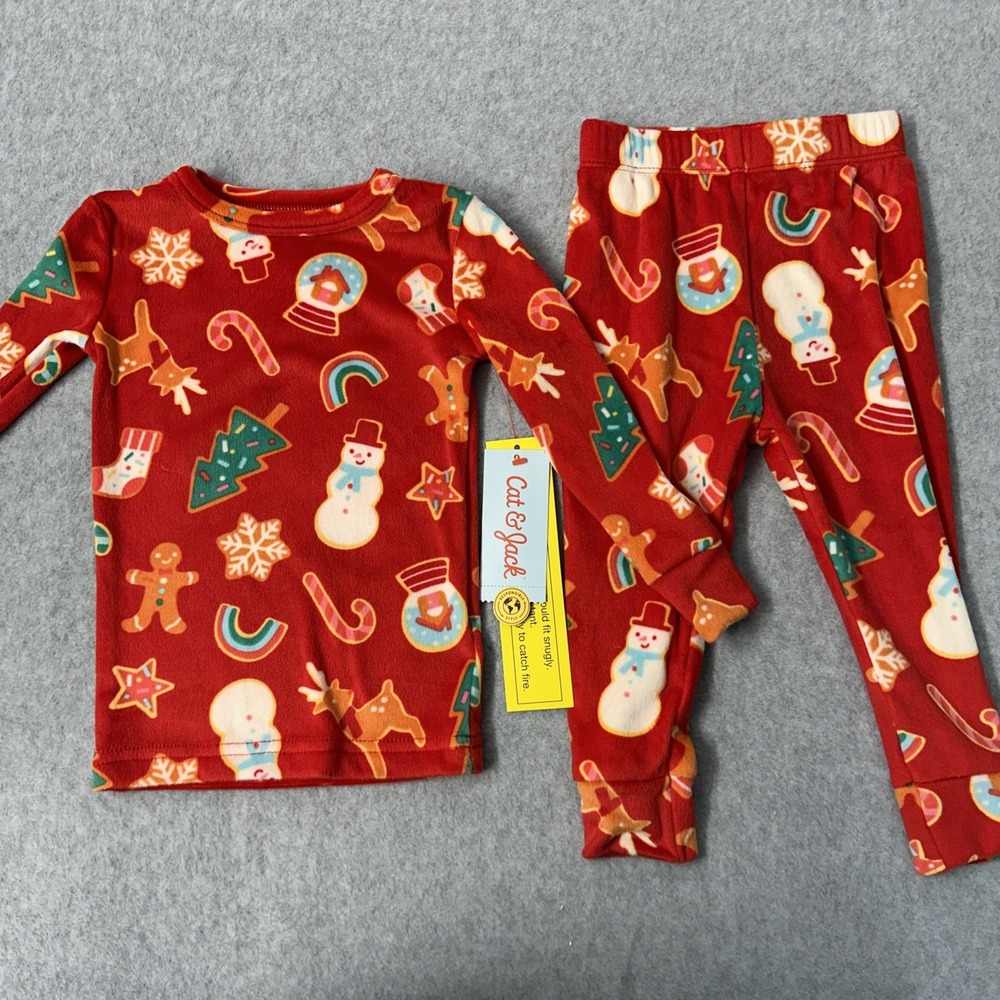 Cat & Jack Girl Size 18 Month Red Holiday Soft‎ Christmas Pajamas 2 Piece